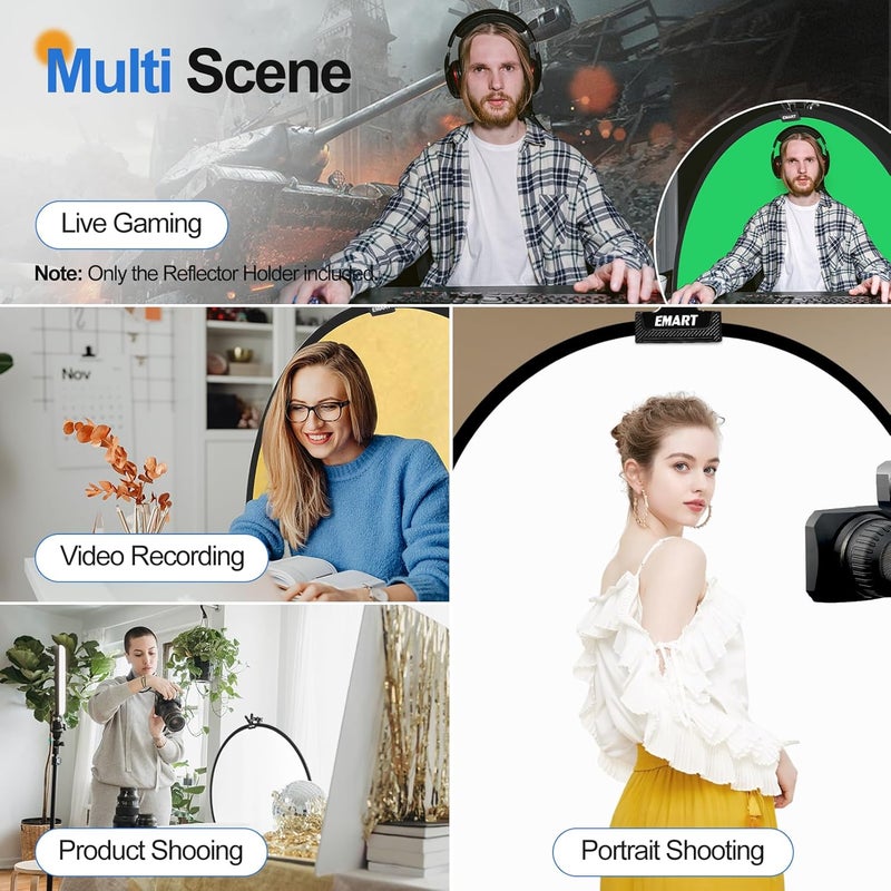 EMART Photography Reflector Holder, Photo Video Studio 5/8" Heavy Duty Metal Clamp Attachment, Light Stand Clip Mount with Umbrella Hole for Backdrop, Diffuser, Lighting - Image 2